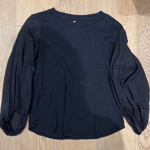 Puffed Sleeve Woven Cotton Slub Top